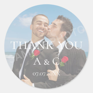 Sticker Rond Simple Photo de remerciement de mariage minimalist