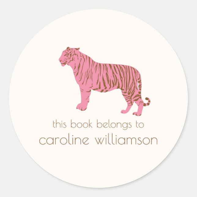 Sticker Rond Simple Pink Tiger Custom This Book Belongs To (Devant)