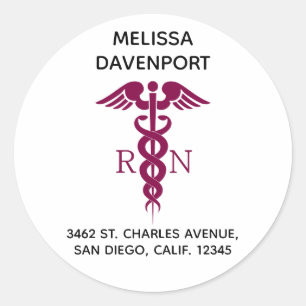 Sticker Rond Simple Red Caduceus Infirmière inscrite Adresse