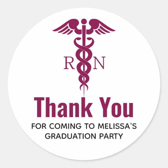 Sticker Rond Simple Red Caduceus Nurse Graduate Merci (Devant)