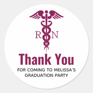 Sticker Rond Simple Red Caduceus Nurse Graduate Merci