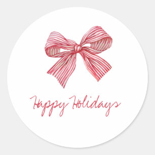 Sticker Rond Simple Red Candy Stripe Bow Joyeuses vacances