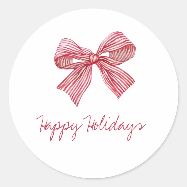 Sticker Rond Simple Red Candy Stripe Bow Joyeuses vacances (Devant)