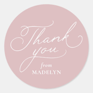 Sticker Rond Simple remerciement de baby shower rose et blanc