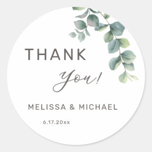 Sticker Rond Simple Remerciement de Mariage avec Feuille d'Euca
