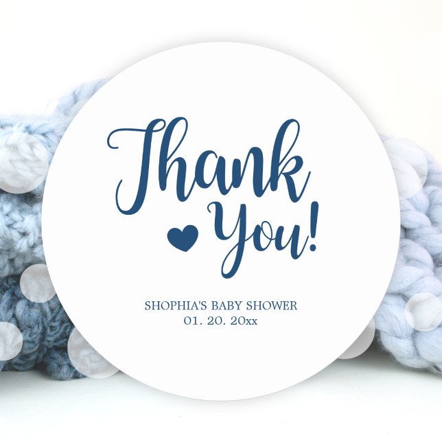 Sticker Rond Simple Remerciement Marin Bébé Shower (Simple Navy Thank You Baby Shower Classic Round Sticker)
