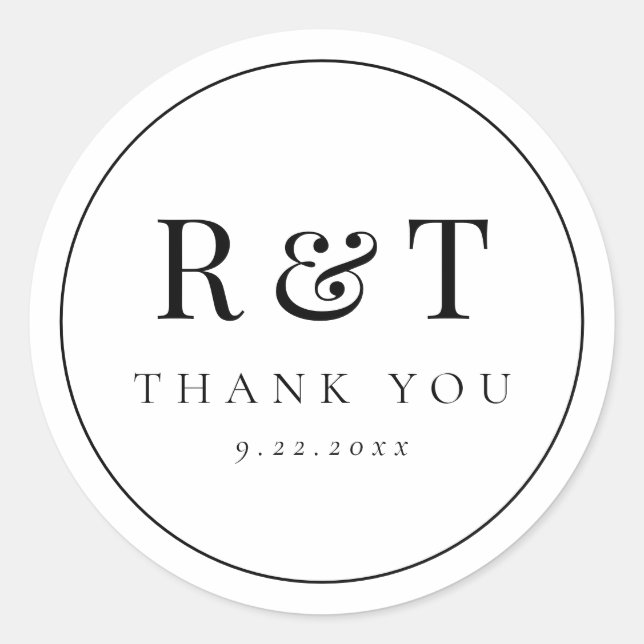 Sticker Rond Simple Remerciements de Mariage à Monogramme (Devant)