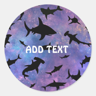 Sticker Rond Simple requin mâchoires baleine motif de galaxie o