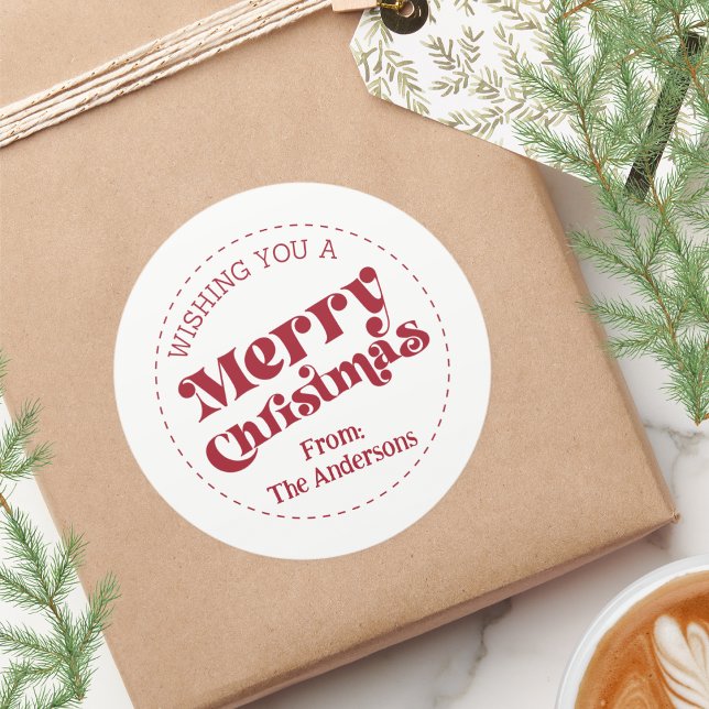 Sticker Rond Simple rétro moderne Noël Grand (Merry Christmas Simple Retro Modern Round 3" sticker)