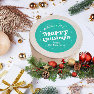 Sticker Rond Simple rétro Turquoise Noël Grand
