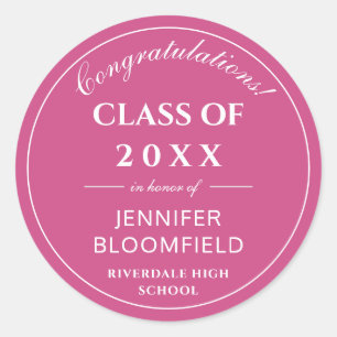 Sticker Rond Simple rose et blanc Graduation moderne