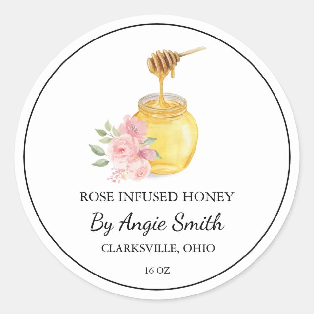 Sticker Rond Simple Rose Infused Honey Label (Devant)