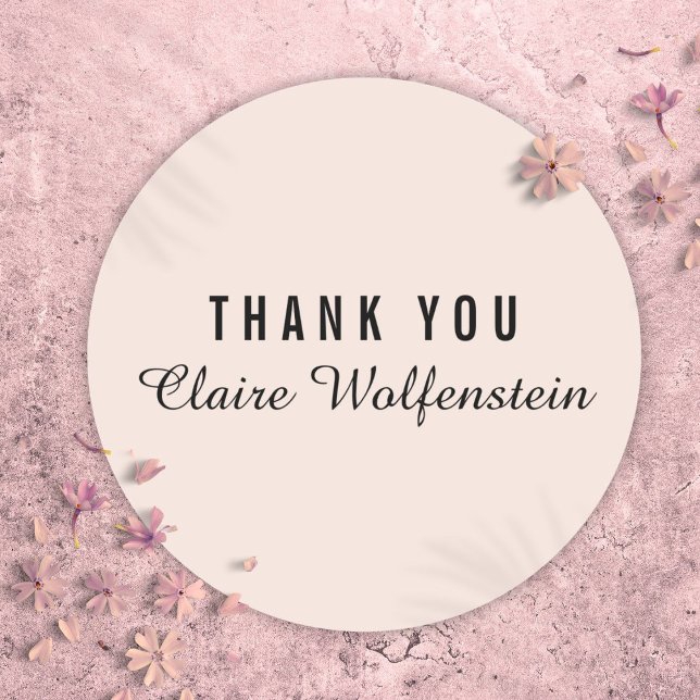 Sticker Rond Simple Rose Pâle Écriture Entreprise Merci (Simple Blush Pink Script Business Thank You Classic Round Sticker)