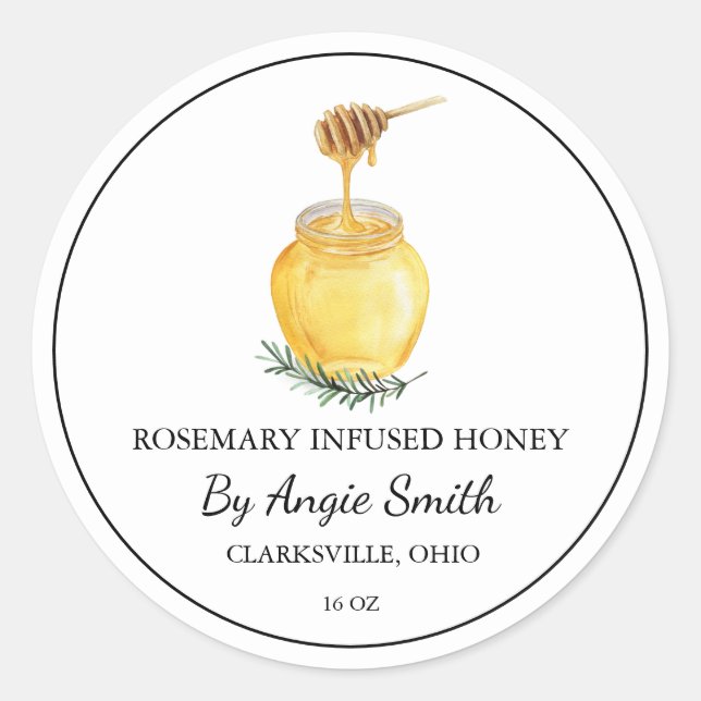 Sticker Rond Simple Rosemary Infused Honey Label (Devant)