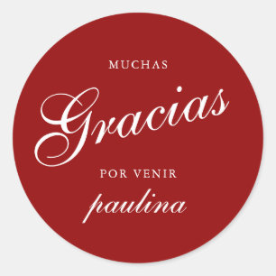 Sticker Rond Simple Rouge Blanc Quinceañera Gracias Nom du scri