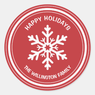 Sticker Rond Simple Rouge et Blanc Joyeux Fête des neiges