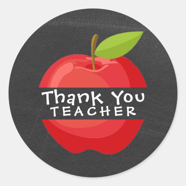 Sticker Rond Simple Rouge Pomme Chalkboard Merci enseignant (Devant)