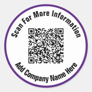Sticker Rond Simple Royal Purple and White Text Scan QR Code