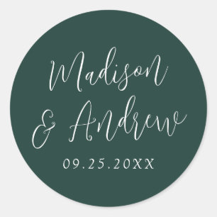 Sticker Rond Simple Script Mariage personnalisé vert forêt