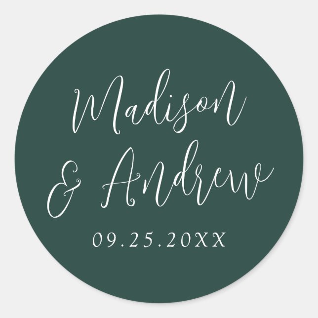 Sticker Rond Simple Script Mariage personnalisé vert forêt (Devant)