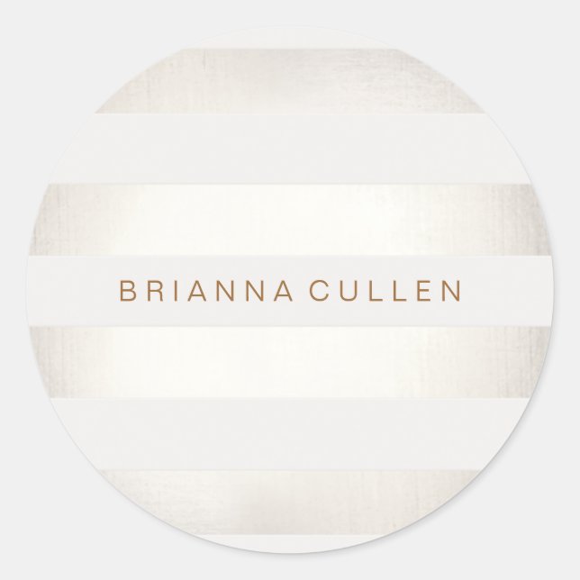 Sticker Rond Simple stylé FAUX Silver and White Stripes 2 (Devant)