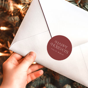 Sticker Rond Simple Style Happy Holidays   Nom   Rouge