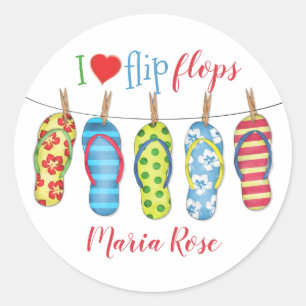 Sticker Rond Simple Summer Beach Flip Flops Moderne Amusement