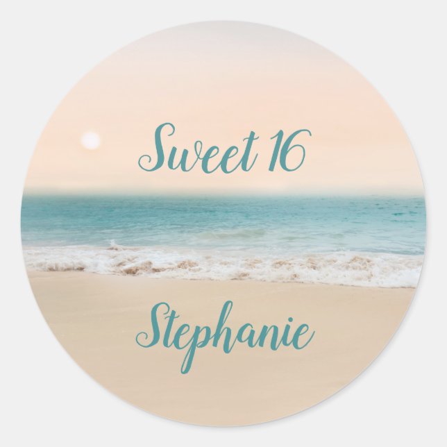 Sticker Rond Simple Sweet 16 Beach Theme Party (Devant)