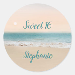 Sticker Rond Simple Sweet 16 Beach Theme Party