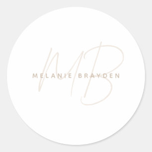 Sticker Rond Simple Taupe Minimaliste Deux Nom Monogramme