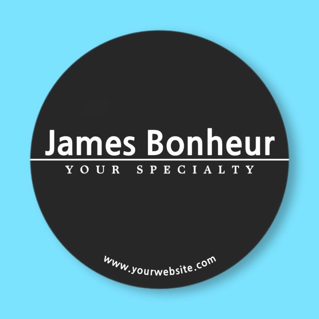 Sticker Rond Simple texte blanc moderne sur fond noir (Créateur téléchargé)