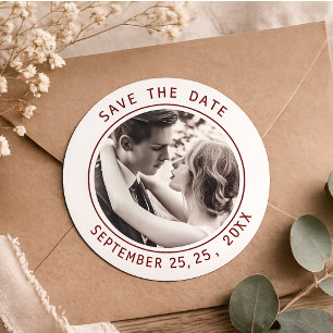 Sticker Rond Simple Texte Élégant & Photo   Code QR Mariage