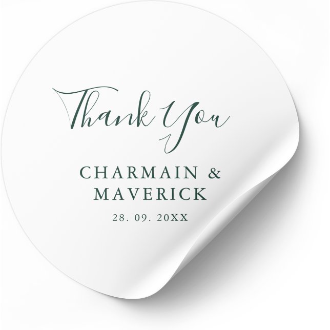 Sticker Rond Simple Texte Mariage Vert Émeraude (Créateur téléchargé)