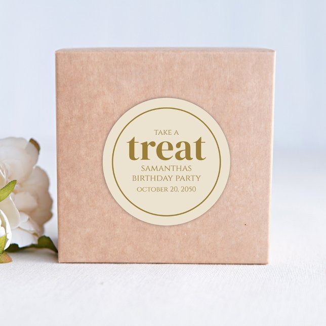 Sticker Rond Simple Treat Anniversaire Favoriser Le Beige Tan M (Créateur téléchargé)