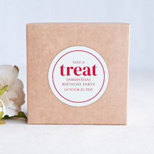 Sticker Rond Simple Treat Birthday Favoriser Moderne Red Grey