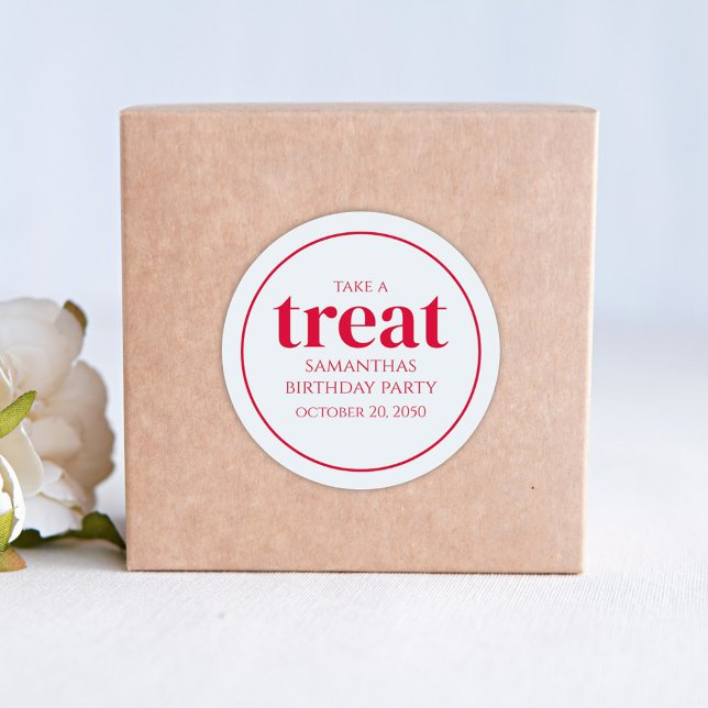 Sticker Rond Simple Treat Birthday Favoriser Moderne Red Grey (Créateur téléchargé)