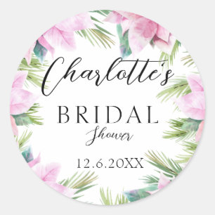 Sticker Rond Simple, tropical, floral, douche de mariée