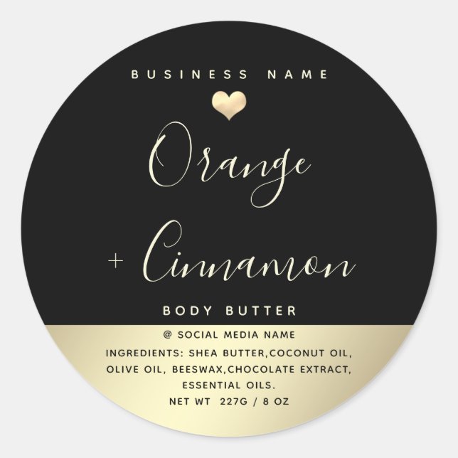 Sticker Rond Simple typographie de luxe cœur noir or  (Devant)