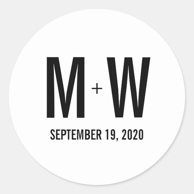 Sticker Rond Simple Typographie Mariage Faveur Monogramme Stick (Devant)