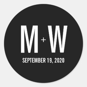 Sticker Rond Simple Typographie Mariage Faveur Monogramme Stick