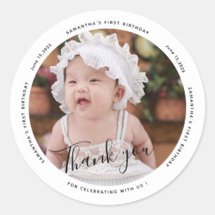 Sticker Rond Simple Typographie  Photo Premier Anniversaire Mer