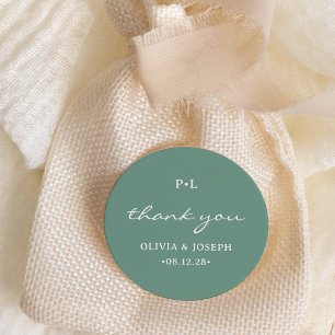 Sticker Rond Simple Vert Sauge avec Monogramme Mariage