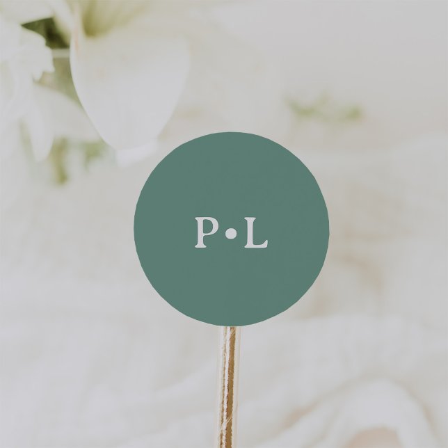 Sticker Rond Simple Vert Sauge | Monogramme Élégant (Créateur téléchargé)