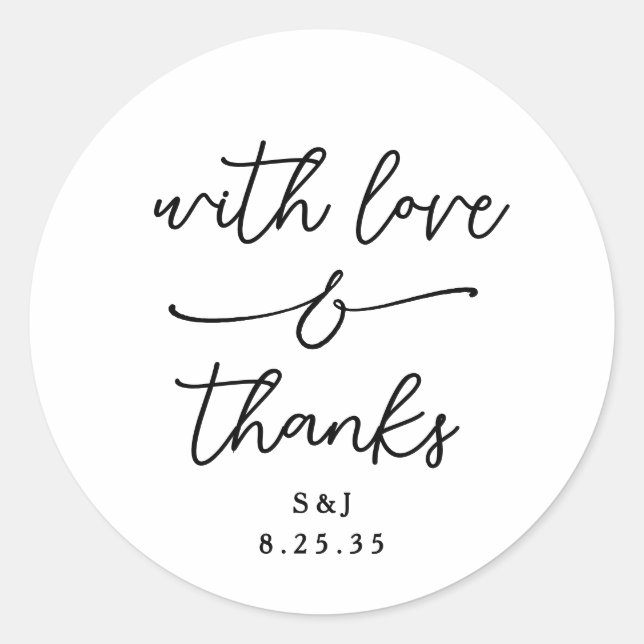 Sticker Rond Simple Whimsical Love and Thanks Handwritten (Devant)