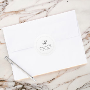 Sticker Rond Simplement élégant Mariage classique Monogram Clas