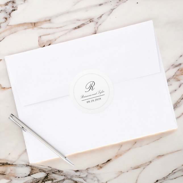 Sticker Rond Simplement élégant Mariage classique Monogram Clas (Créateur téléchargé)