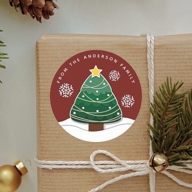 Sticker Rond Simples Flammes de neige d'hiver Noël Rouge (Créateur téléchargé)