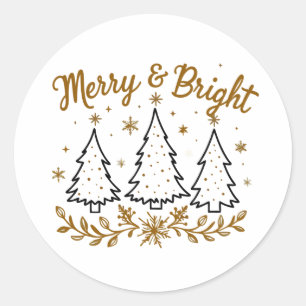 Sticker Rond Simples Noël et les flocons de neige - Joyeux et l