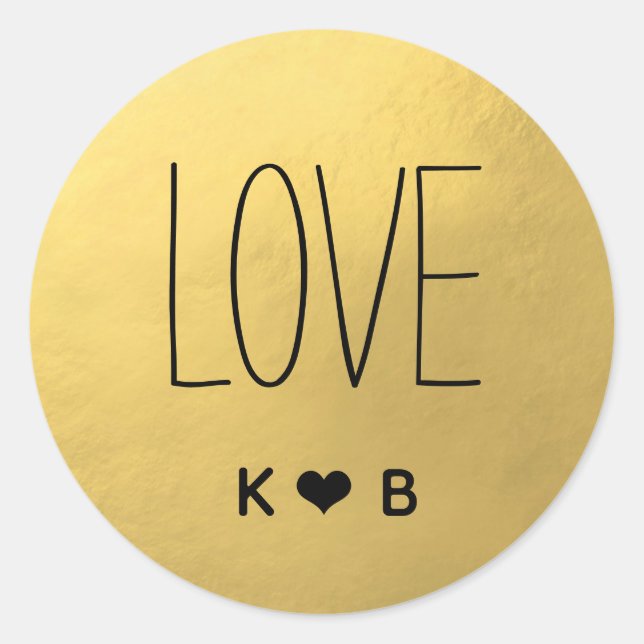 Sticker Rond Simplicité LOVE Faux Gold Foil Mariage Initiales P (Devant)