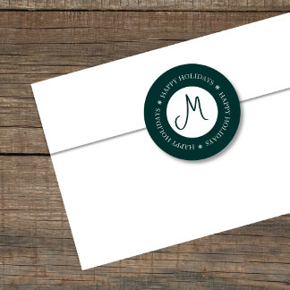 Sticker Rond Simplistic Snowflakes Happy Holidays Dark Green